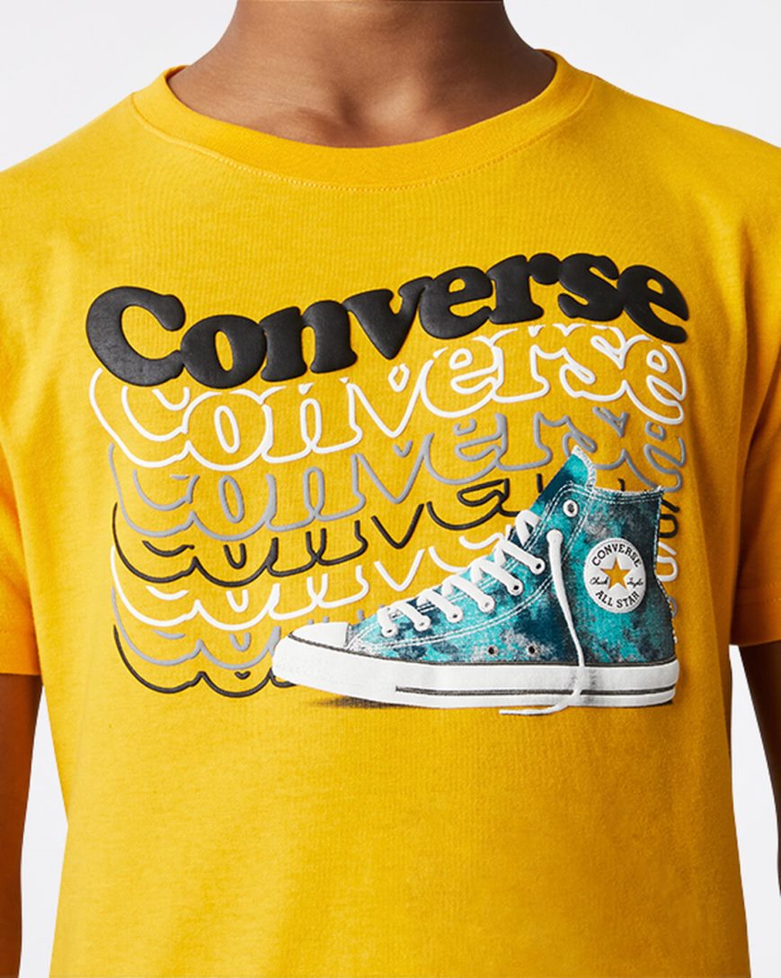 Chlapecké T-Shirts Converse Wavy Wordmark Sneaker Žluté | CZ RPYV42